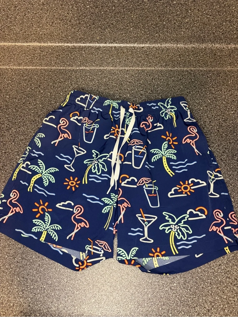 chubbies Navy Cocktail & Tropical Print Swim Trunks